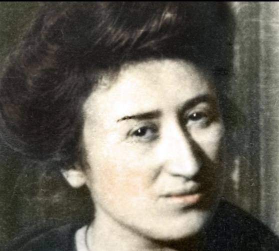 A historical black and white portrait of a woman with dark hair styled in an elegant updo, gazing towards the viewer.
